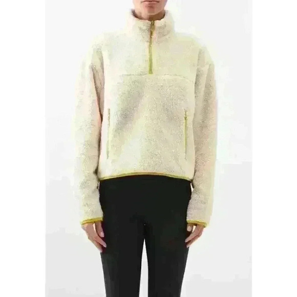 Girlfriend Collective Cream Yellow Recycled Fleece Half Zip Sweatshirt Pockets - Picture 1 of 16